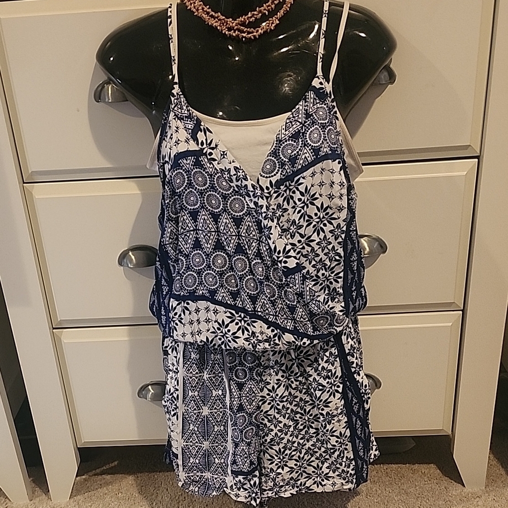Blue and White Opihi Romper Shorts